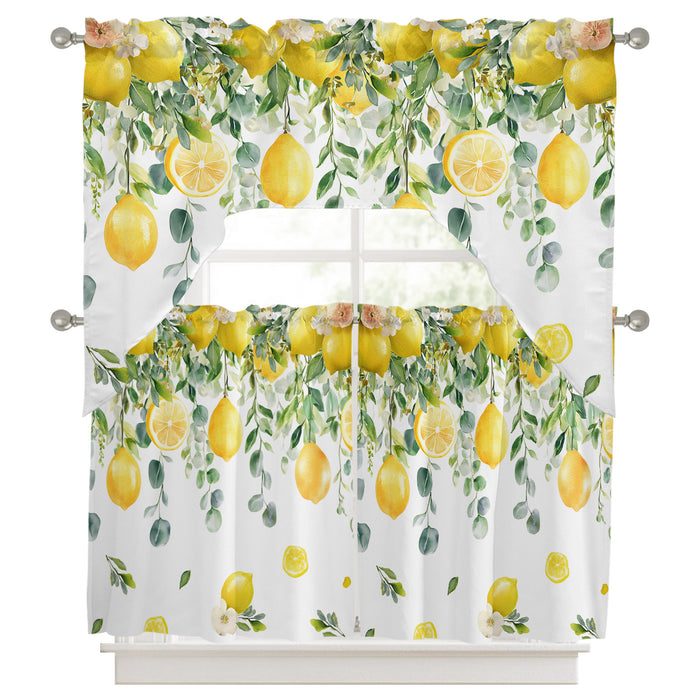 Bedliving Swag Valance for Floral Lemon & Fruit Eucalyptus Leaf Branches Kitchen Bathroom Over