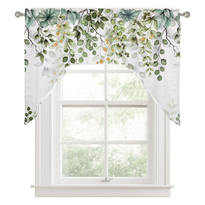 Bedliving Swag Valance for Green Eucalyptus Leaves & Berry Leaf Branch Kitchen Bathroom Over