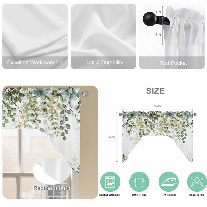 Bedliving Swag Valance for Green Eucalyptus Leaves & Berry Leaf Branch Kitchen Bathroom Over