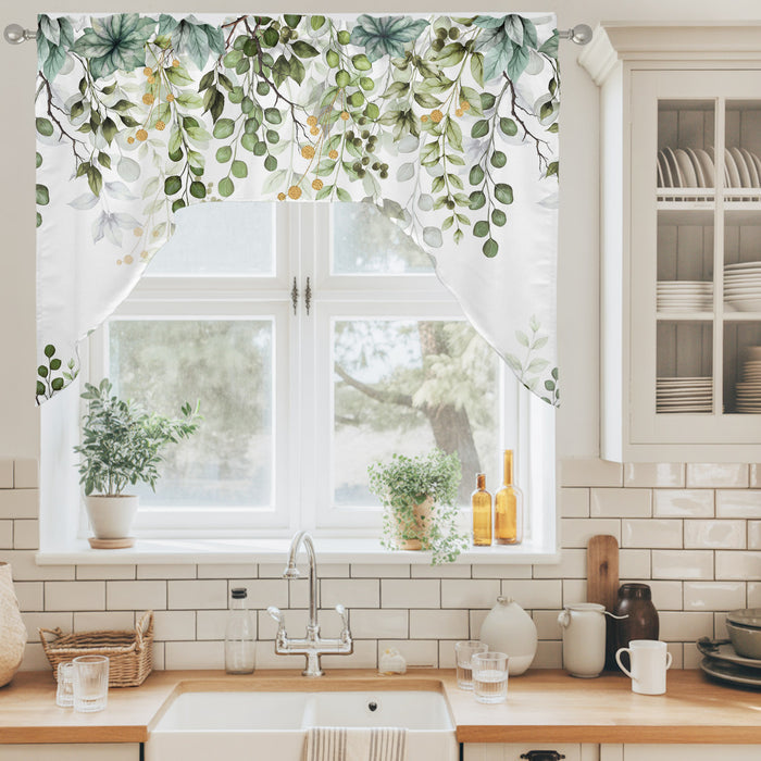 Bedliving Swag Valance for Green Eucalyptus Leaves & Berry Leaf Branch Kitchen Bathroom Over