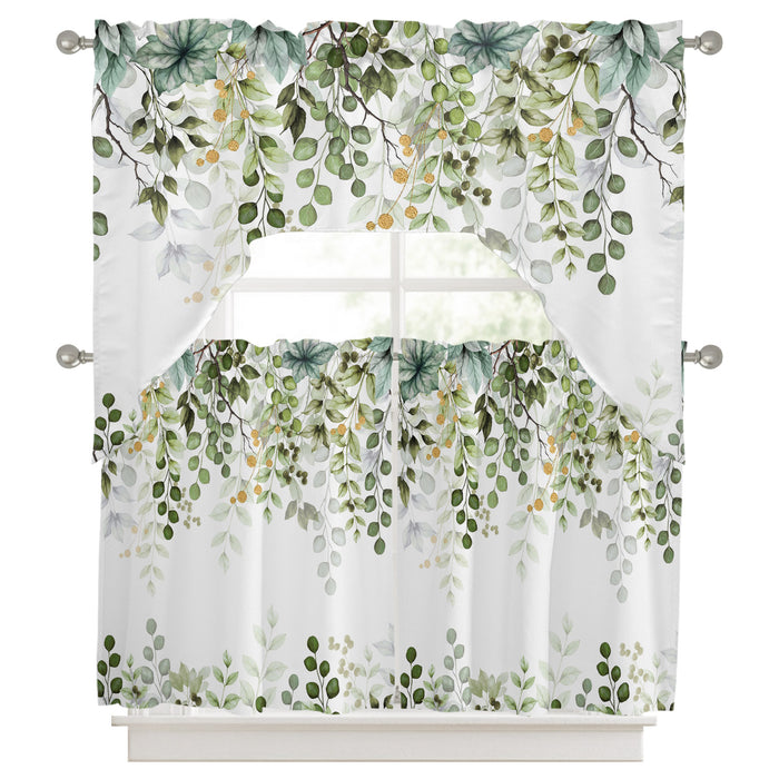 Bedliving Swag Valance for Green Eucalyptus Leaves & Berry Leaf Branch Kitchen Bathroom Over