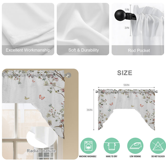 Bedliving Swag Valance for Spring Flowers & Floral Butterfly Tree Leaves Branch Kitchen Bathroom Over
