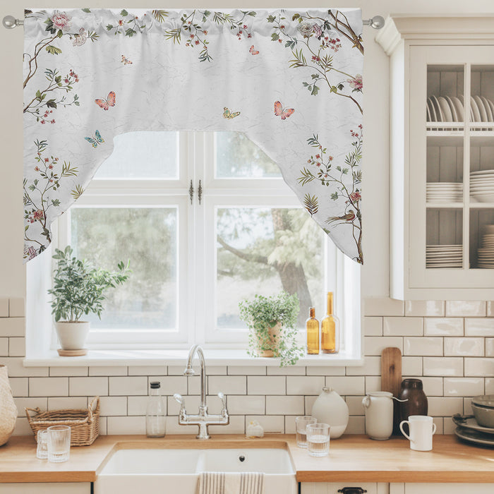 Bedliving Swag Valance for Spring Flowers & Floral Butterfly Tree Leaves Branch Kitchen Bathroom Over