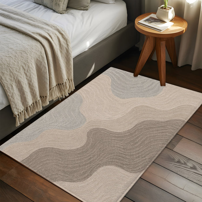 Bedliving Washable Area Rug, Gray Beige Contour Line Abstract Low Pile for