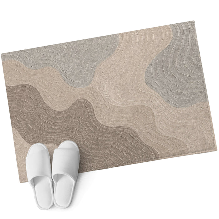 Bedliving Washable Area Rug, Gray Beige Contour Line Abstract Low Pile for