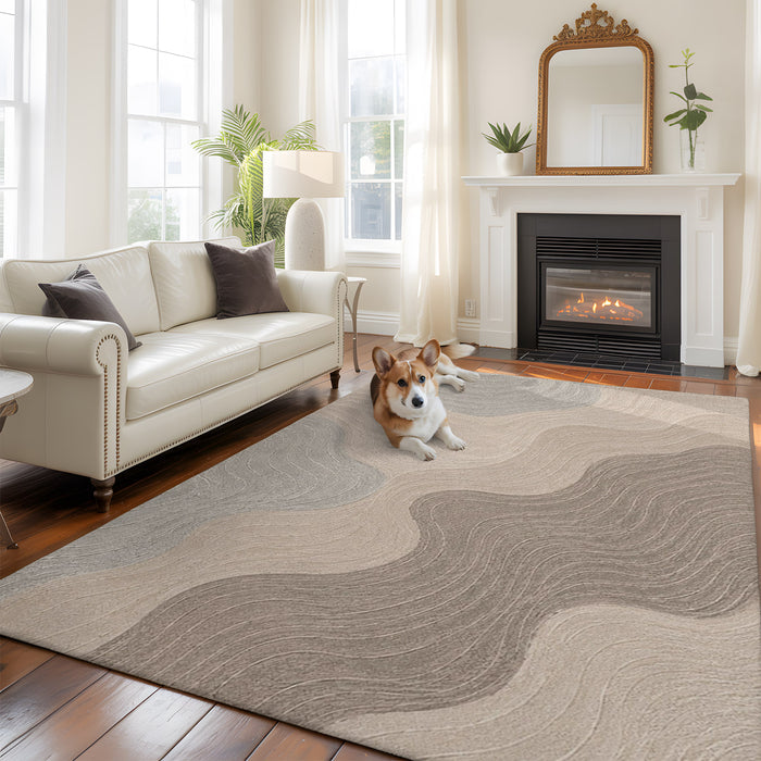 Bedliving Washable Area Rug, Gray Beige Contour Line Abstract Low Pile for