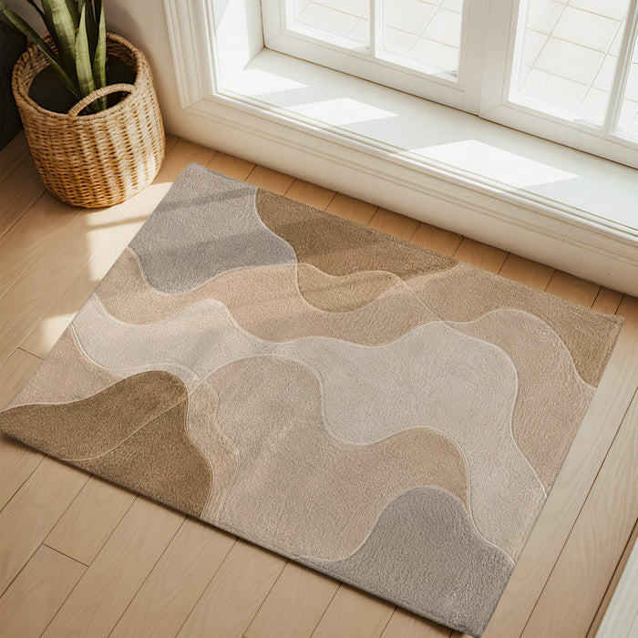 Bedliving x Washable Area Rug, Greige Beige Organic Low Pile for