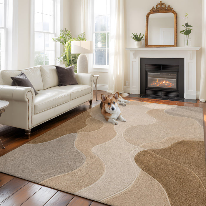 Bedliving x Washable Area Rug, Greige Beige Organic Low Pile for