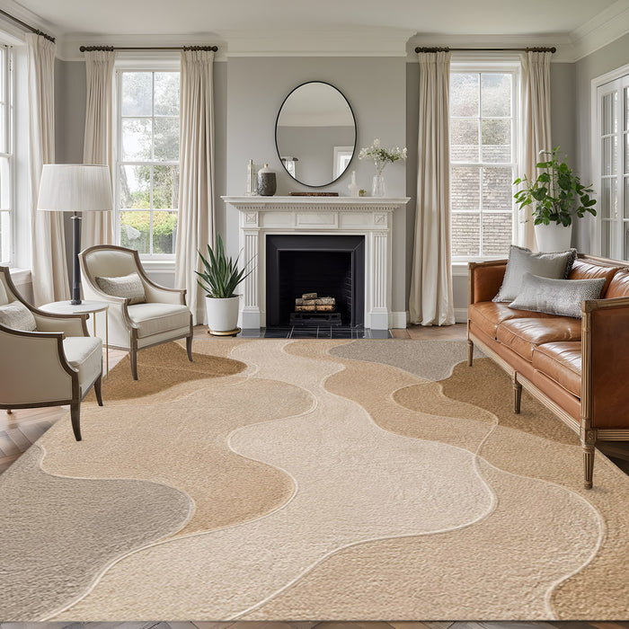 Bedliving x Washable Area Rug, Greige Beige Organic Low Pile for