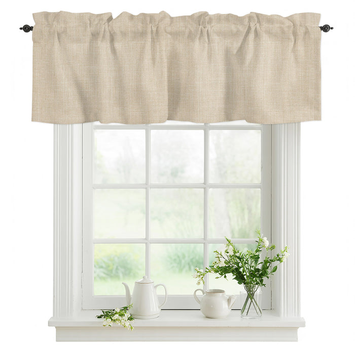 Beige Linen Texture Kitchen Window Valance Curtain, Solid Color Rod Pocket Light Filtering Window Topper, 54 x 18 Inch, 1 Panel