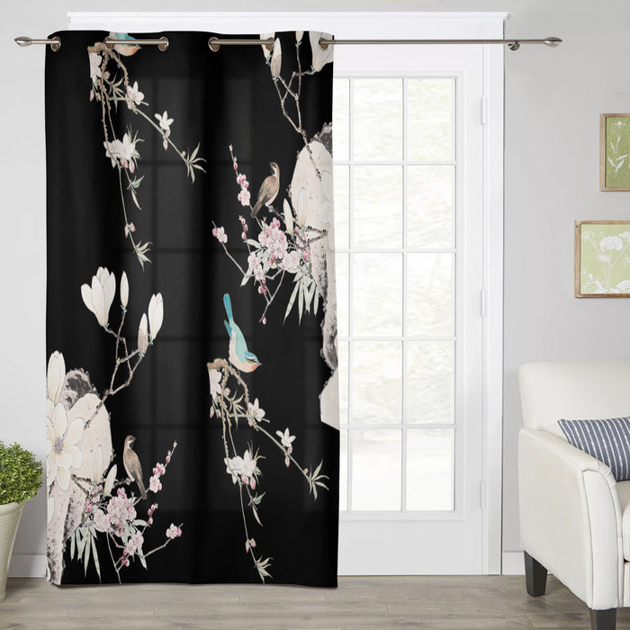 Bird painting in Chinese style Black Blackout Window Curtains - LeobonZone