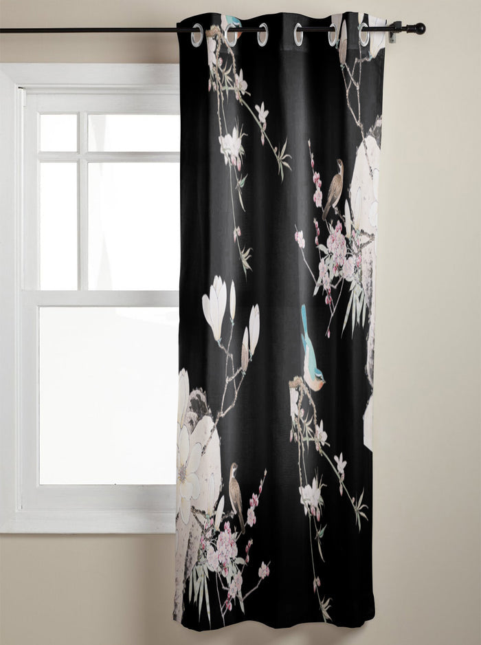 Bird painting in Chinese style Black Blackout Window Curtains - LeobonZone