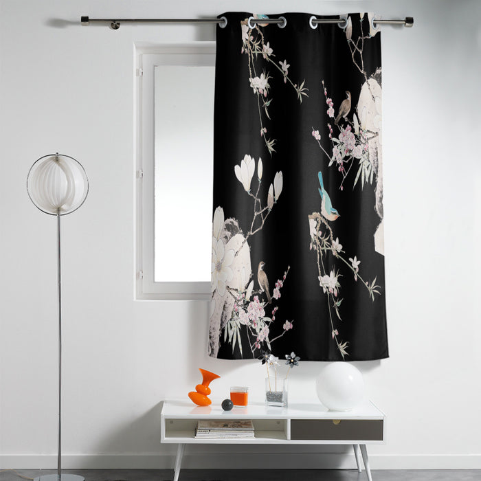 Bird painting in Chinese style Black Blackout Window Curtains - LeobonZone