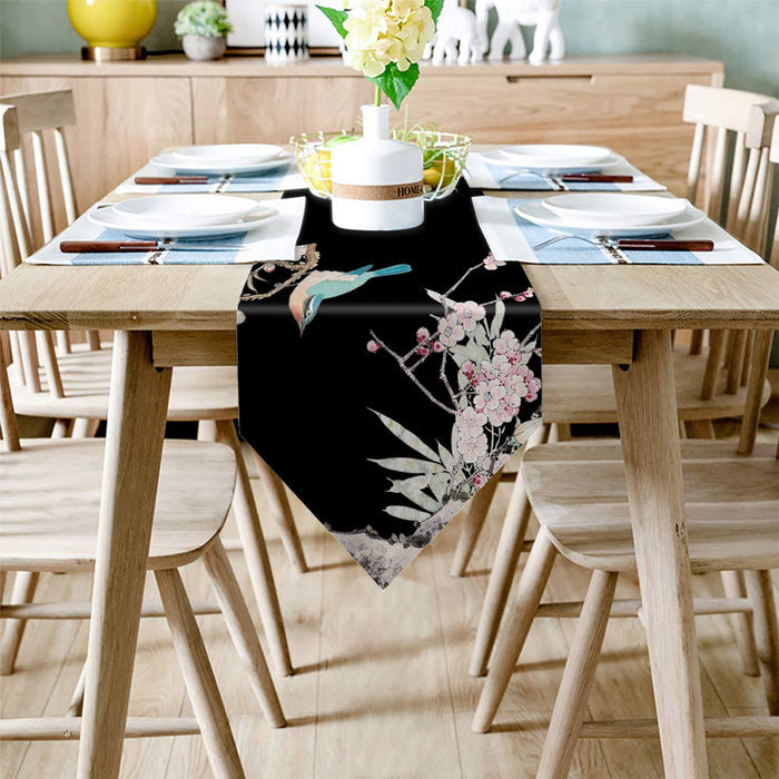 Bird painting in Chinese style Black Table Runner Place Mats - LeobonZone