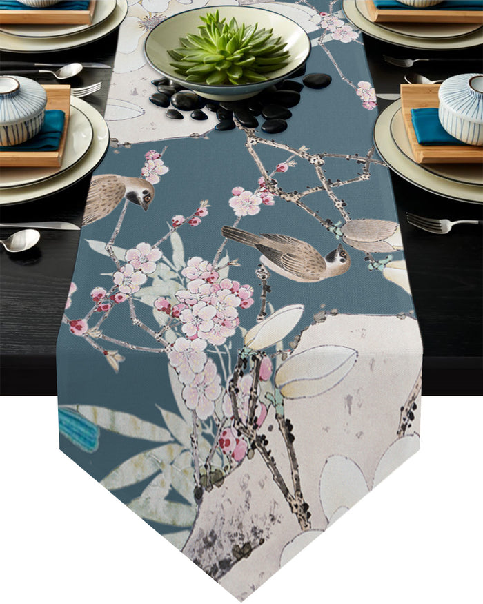 Bird painting in Chinese style Table Runner Place Mats - LeobonZone