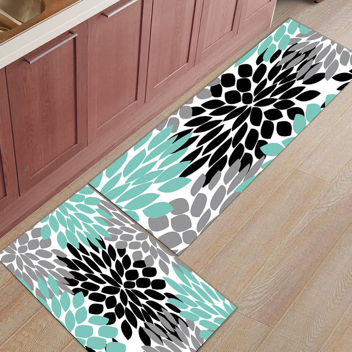 Black Abstract Dahlia Right Angle Felt Doormat Two piece set - LeobonZone