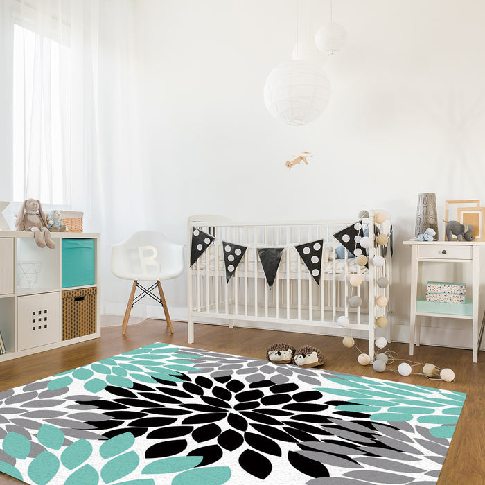 Black Abstract Dahlia Right Angle Felt Rugs - LeobonZone