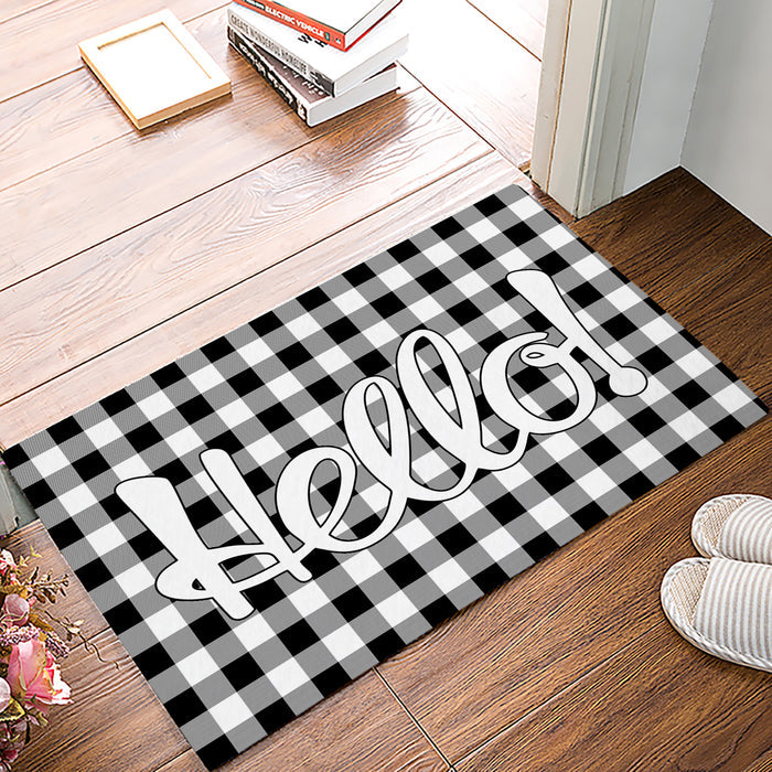 Black and white gray grid background Waterproof Doormat - LeobonZone