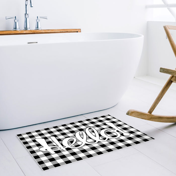 Black and white gray grid background Waterproof Doormat - LeobonZone