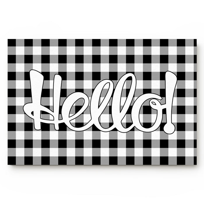 Black and white gray grid background Waterproof Doormat - LeobonZone