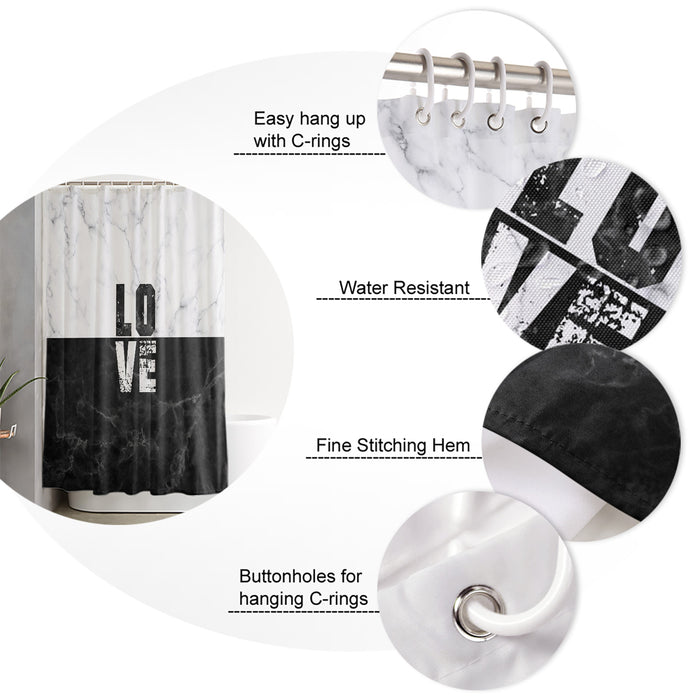 Black and white marble texture Waterproof Durable Shower Curtain - LeobonZone