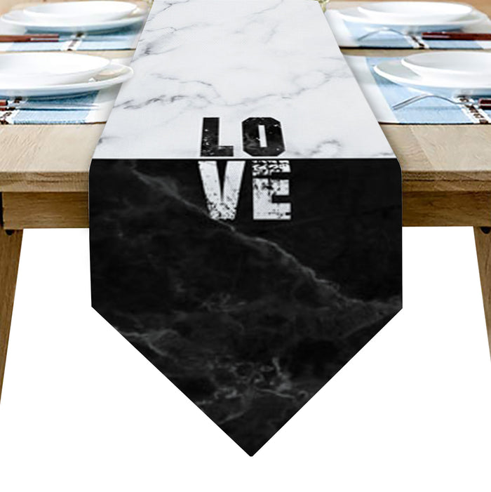 Black and white marble texture Table Runner Place Mats Sharp Angle - LeobonZone
