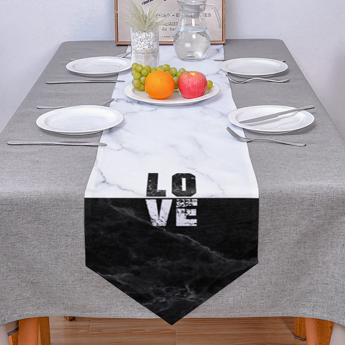 Black and white marble texture Table Runner Place Mats Sharp Angle - LeobonZone