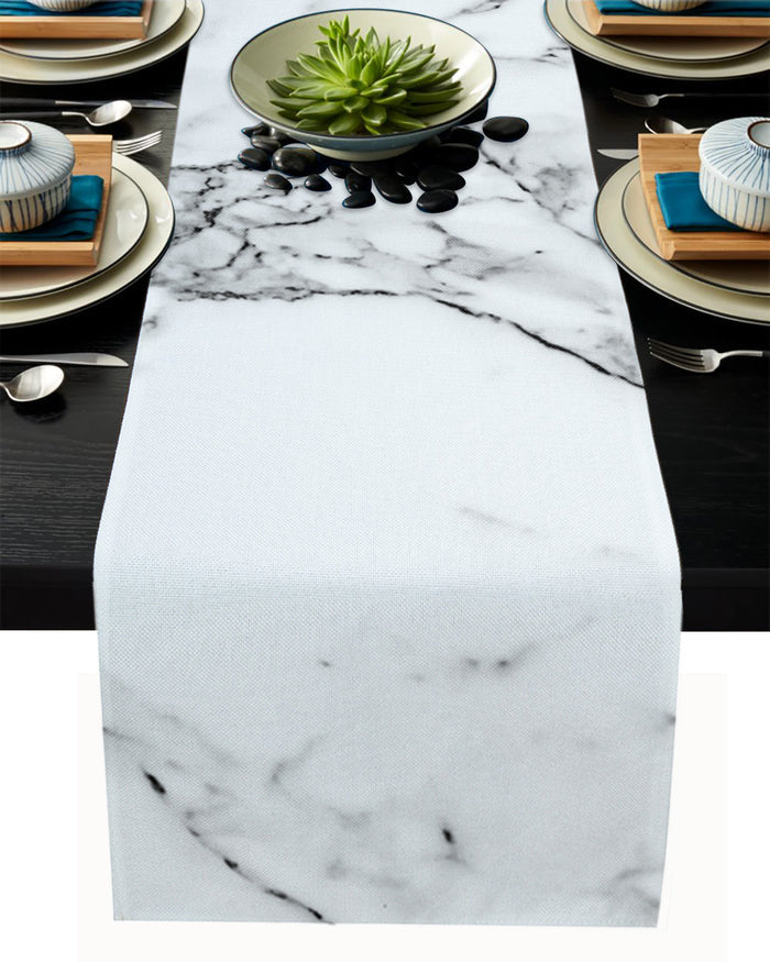 Black crack in Gray marble Table Runner Place Mats - LeobonZone