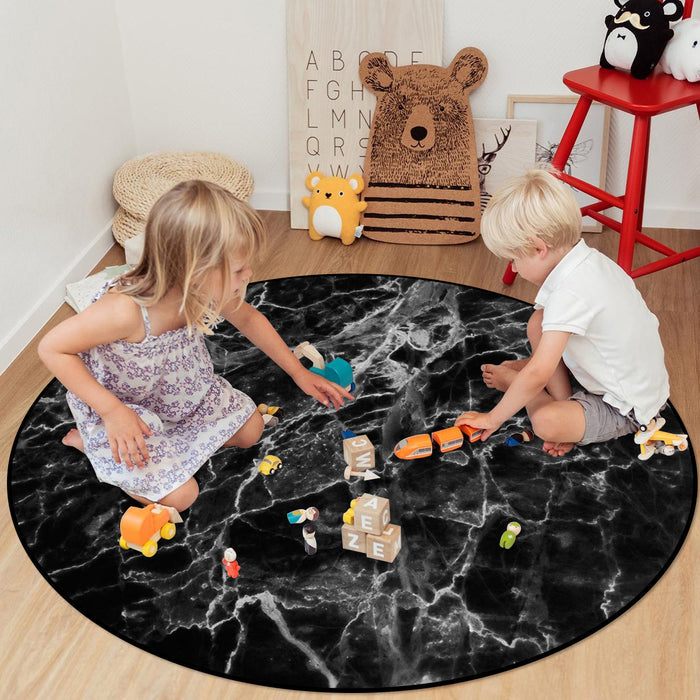 Black Marble and granite pattern Circular Felt Rugs - LeobonZone