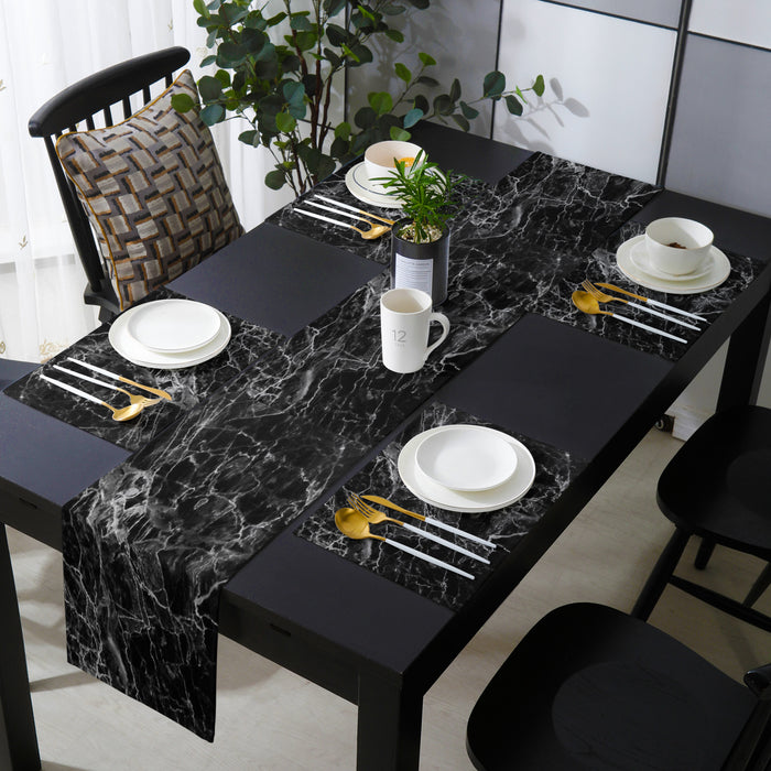 Black Marble and granite pattern Table Flag And Table Mat Suit - LeobonZone