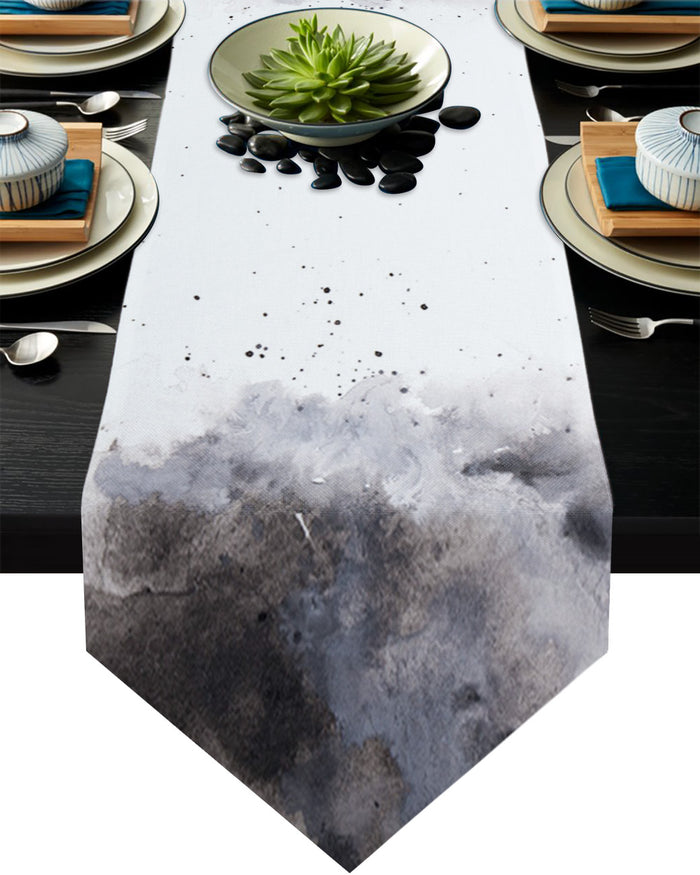 Black Marble light color pattern stone Table Runner Place Mats Sharp Angle - LeobonZone