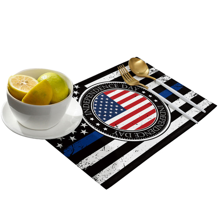 Black Retro Independence Day Flag Personalized Table Placemats - LeobonZone