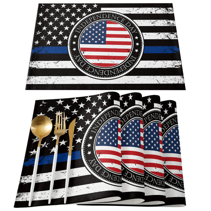 Black Retro Independence Day Flag Personalized Table Placemats - LeobonZone