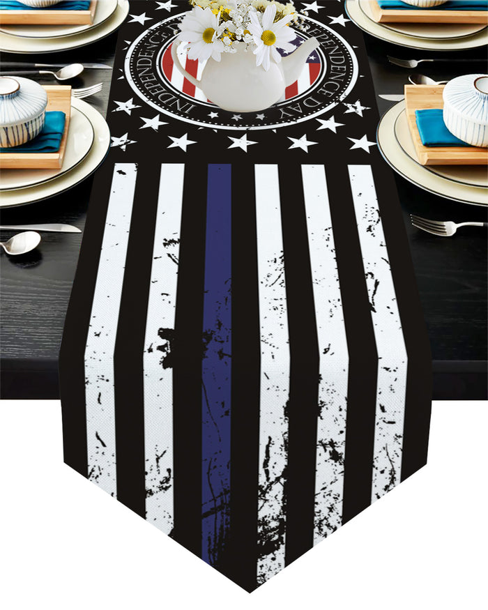 Black Retro Independence Day Flag Sharp Angle Table Runner Place Mats - LeobonZone