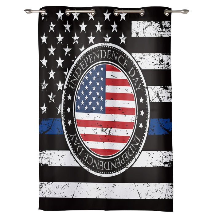 Black Retro Independence Day Flag window curtains - LeobonZone