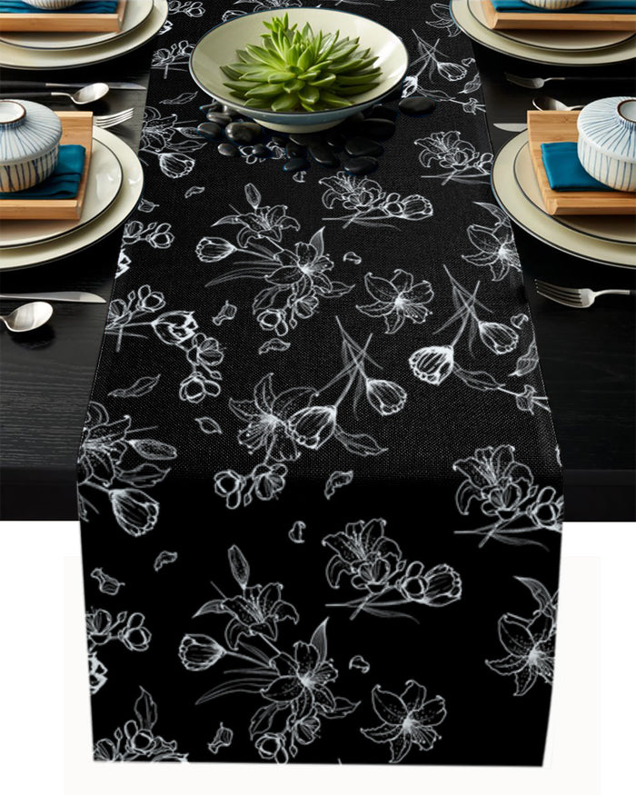 Black Tulip Right Angle Side Rectangle Tablecloth - LeobonZone