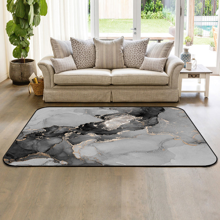 Black Watercolor Gradient Marble Texture Sponge Rillet Rubber Rugs - LeobonZone