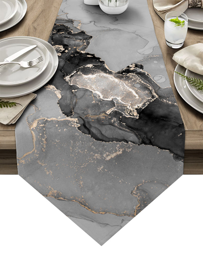 Black Watercolor Gradient Marble Texture Table Runner Place Mats Sharp Angle - LeobonZone