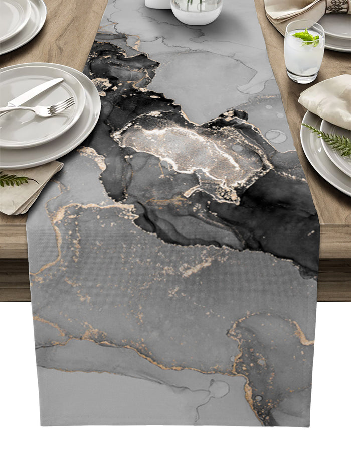 Black Watercolor Gradient Marble Texture Table Runner Place Mats - LeobonZone