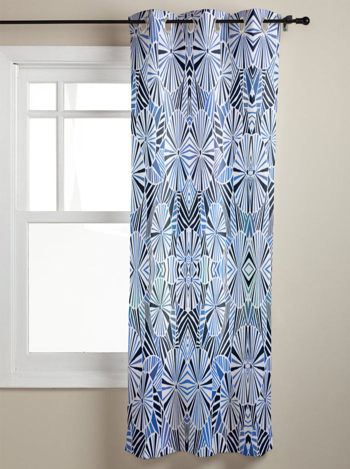 Blue Geometric Umbrella Blackout Window Curtains - LeobonZone
