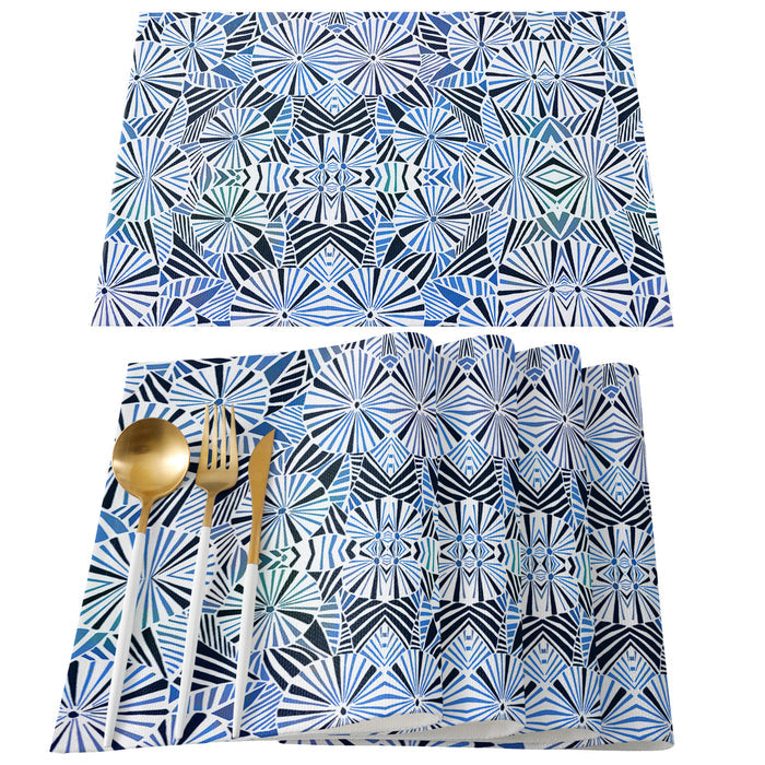 Blue Geometric Umbrella Personalized Table Placemats - LeobonZone