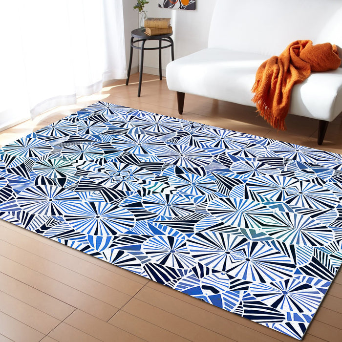 Blue Geometric Umbrella Right Angle Felt Rugs - LeobonZone