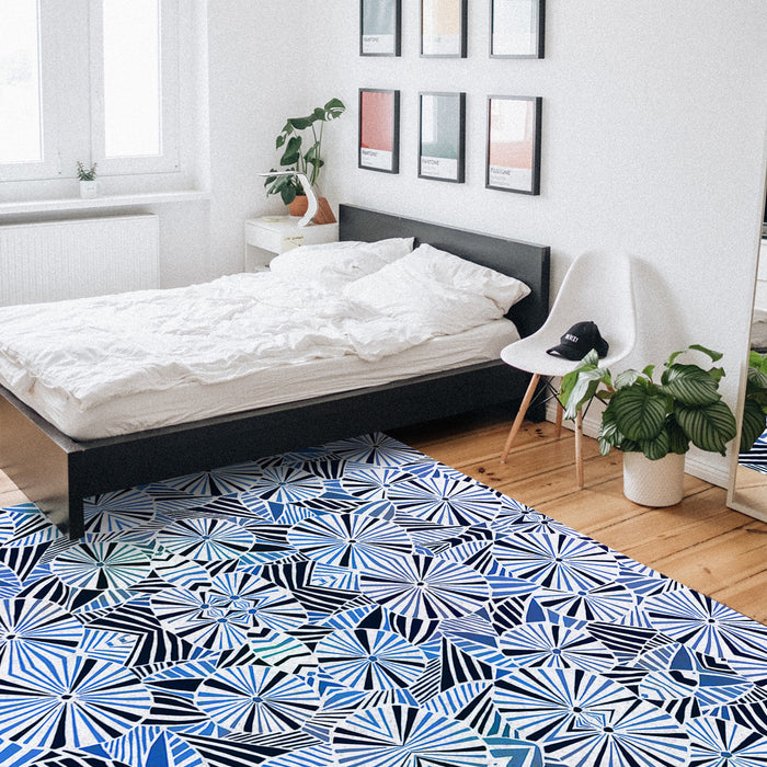 Blue Geometric Umbrella Right Angle Felt Rugs - LeobonZone