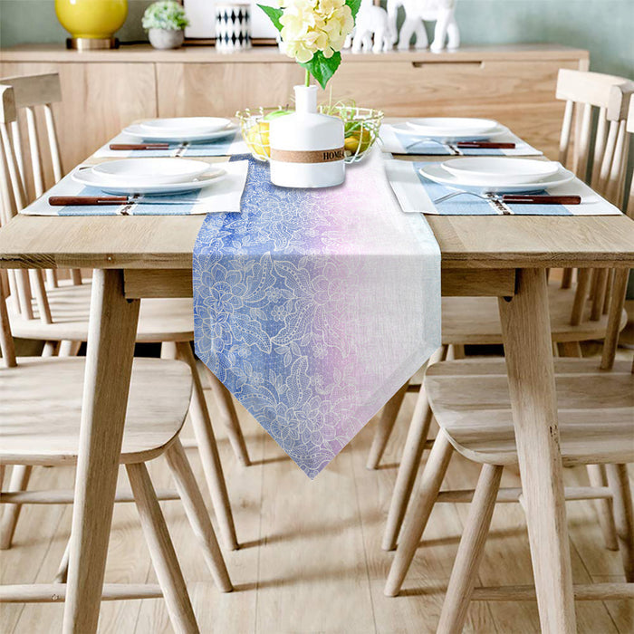 Blue Gradual Lace Sharp Angle Rectangle Tablecloth - LeobonZone