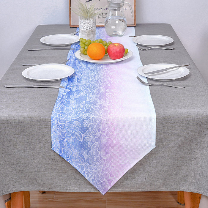 Blue Gradual Lace Sharp Angle Rectangle Tablecloth - LeobonZone