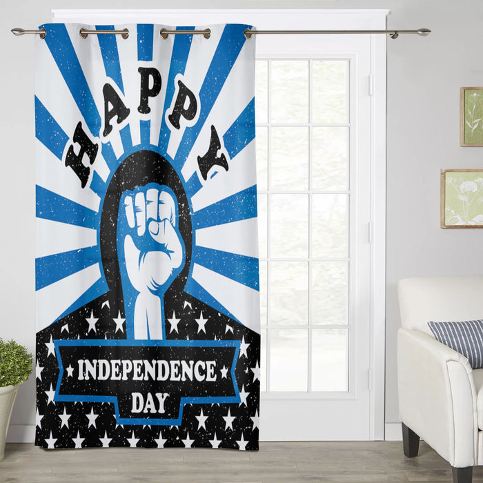 Blue Happy Independence Day window curtains - LeobonZone