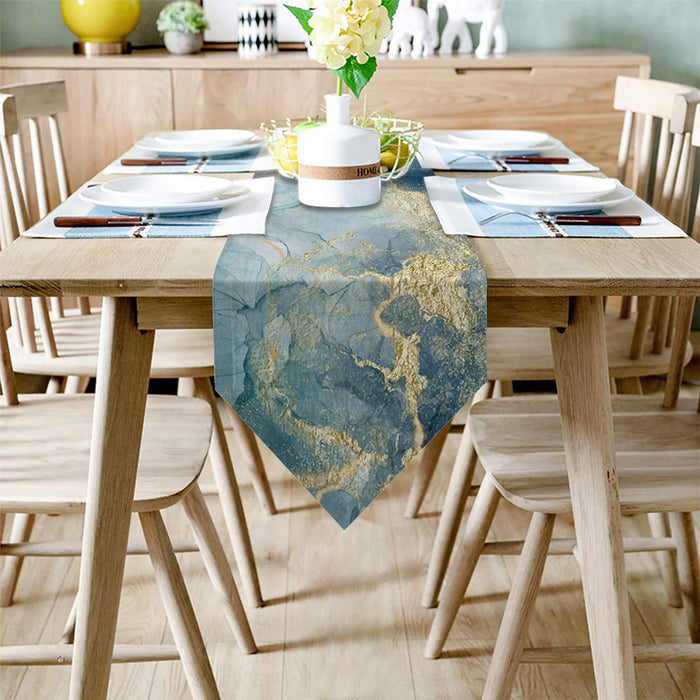 Blue Marble light color pattern stone Table Runner Place Mats Sharp Angle - LeobonZone