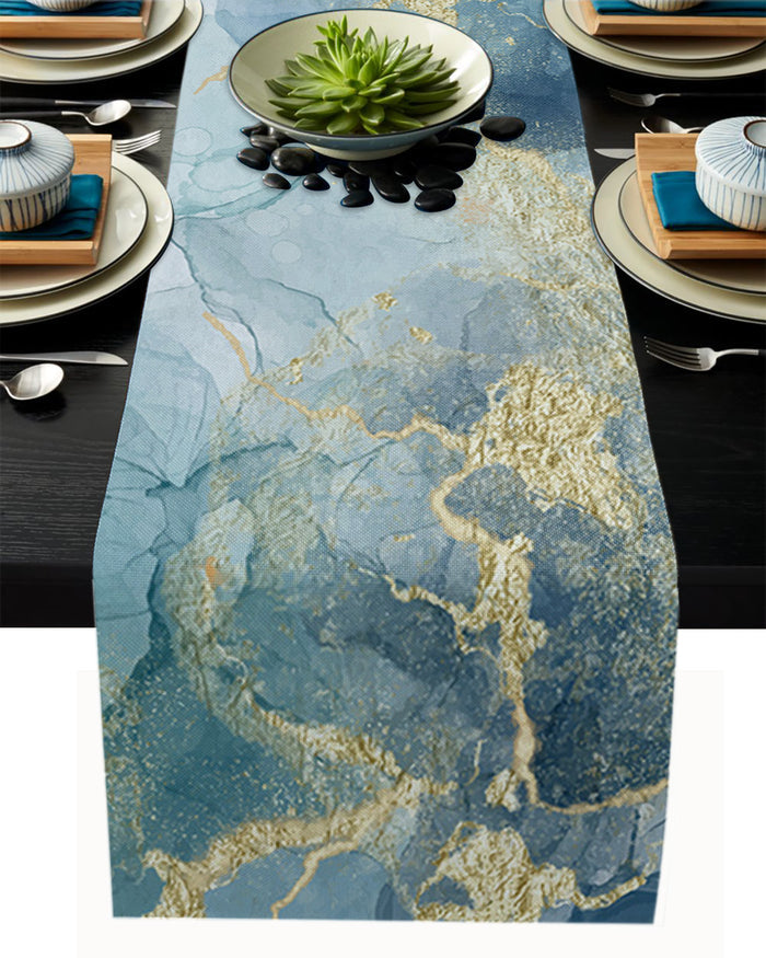 Blue Marble light color pattern stone Table Runner Place Mats - LeobonZone