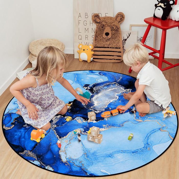 Blue Marble Texture in Phnom Penh Circular Felt Rugs - LeobonZone