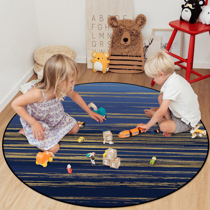 Blue Marbling yellow lines Circular Felt Rugs - LeobonZone